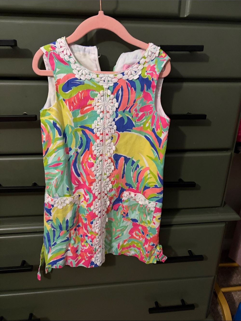 Lilly Pulitzer Girls' Multicolor Tropical Shift Dress with White Trim